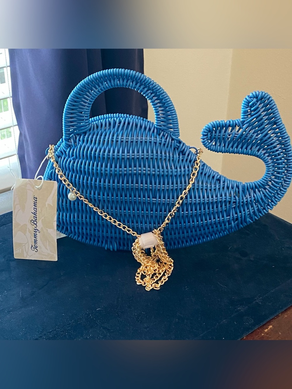 Tommy Bahama Blue and Gold Wicker Crossbody Bag Perfect for the summer! NWT